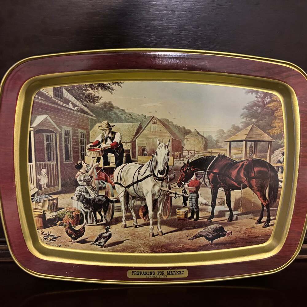 Vintage "Preparing For Market" Serving Tray